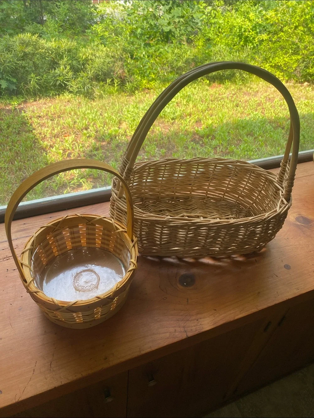 Woven Natural Rattan Basket with Handle - Natural Color